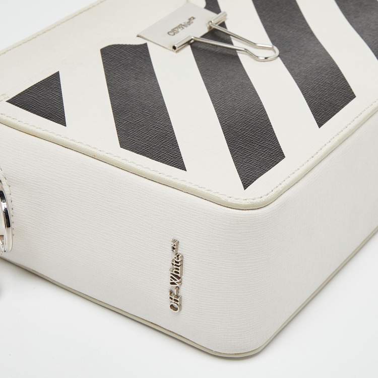 Pre Owned Off-White Black/White Diagonal Print Leather Covertible Belt Crossbody Bag