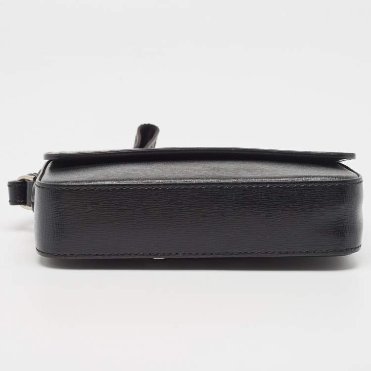 Pre Owned Off-White Black Leather Flap Wristlet Clutch