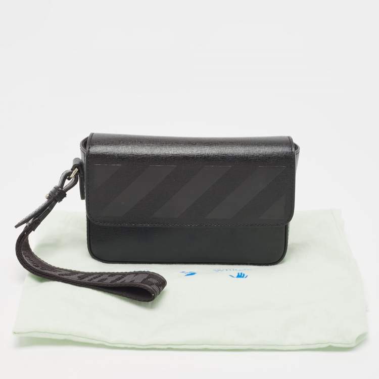 Pre Owned Off-White Black Leather Flap Wristlet Clutch