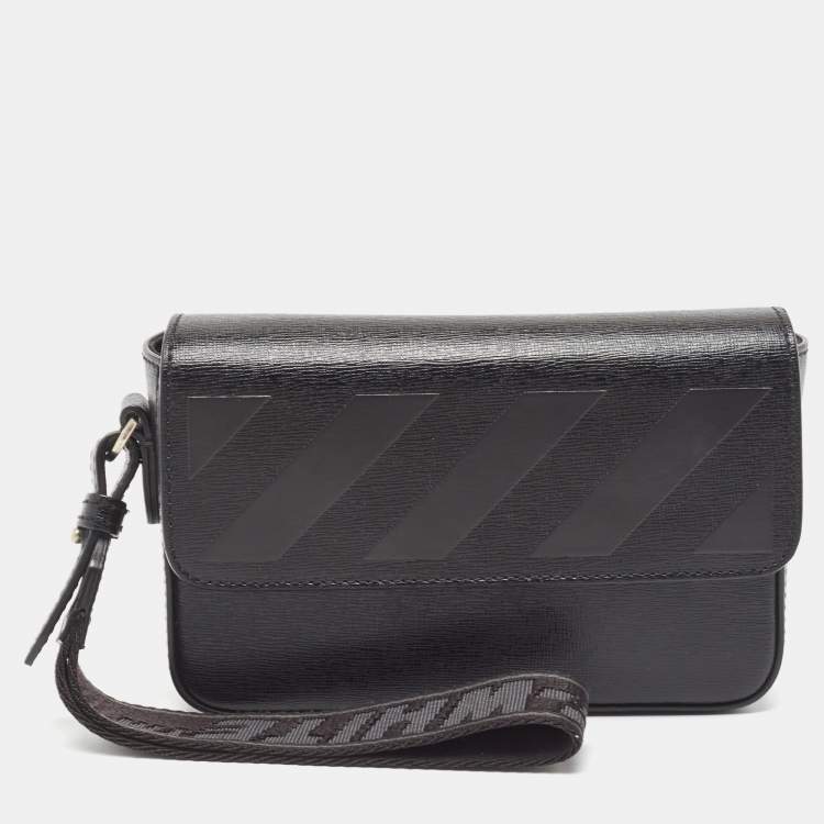 Pre Owned Off-White Black Leather Flap Wristlet Clutch
