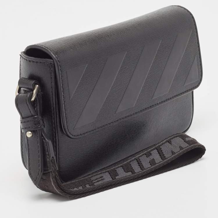 Pre Owned Off-White Black Leather Flap Wristlet Clutch