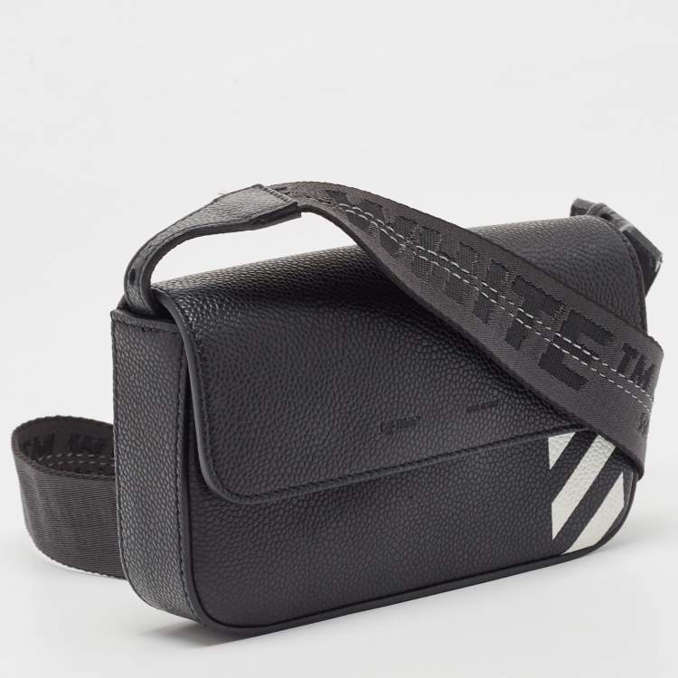Pre Owned OFF-WHITE c/o Virgil Abloh Black/White Leather Flap Crossbody Bag