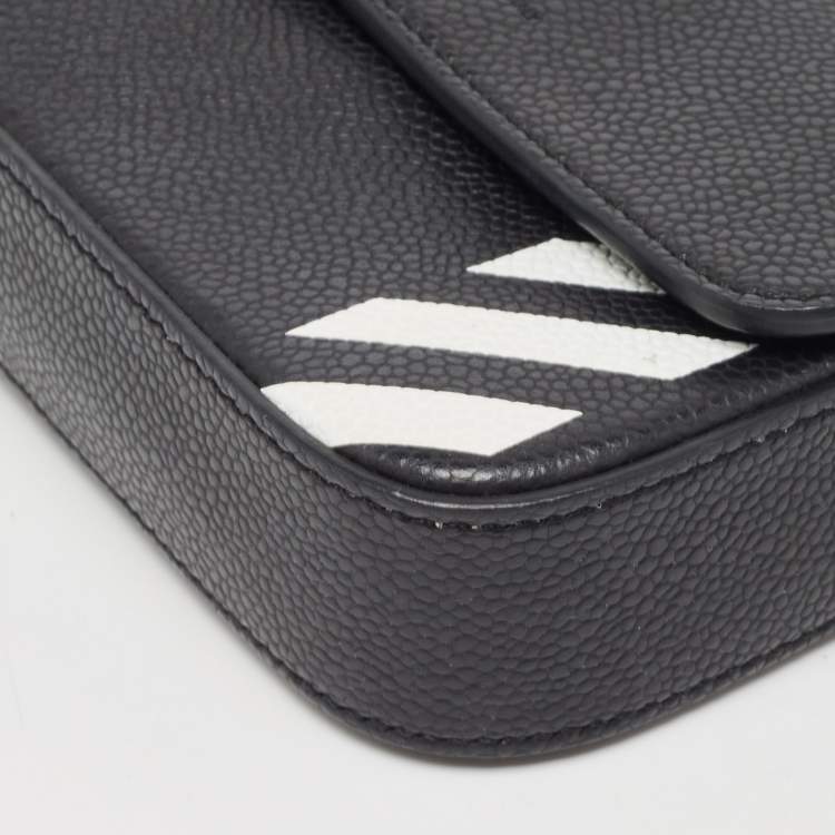 Pre Owned OFF-WHITE c/o Virgil Abloh Black/White Leather Flap Crossbody Bag