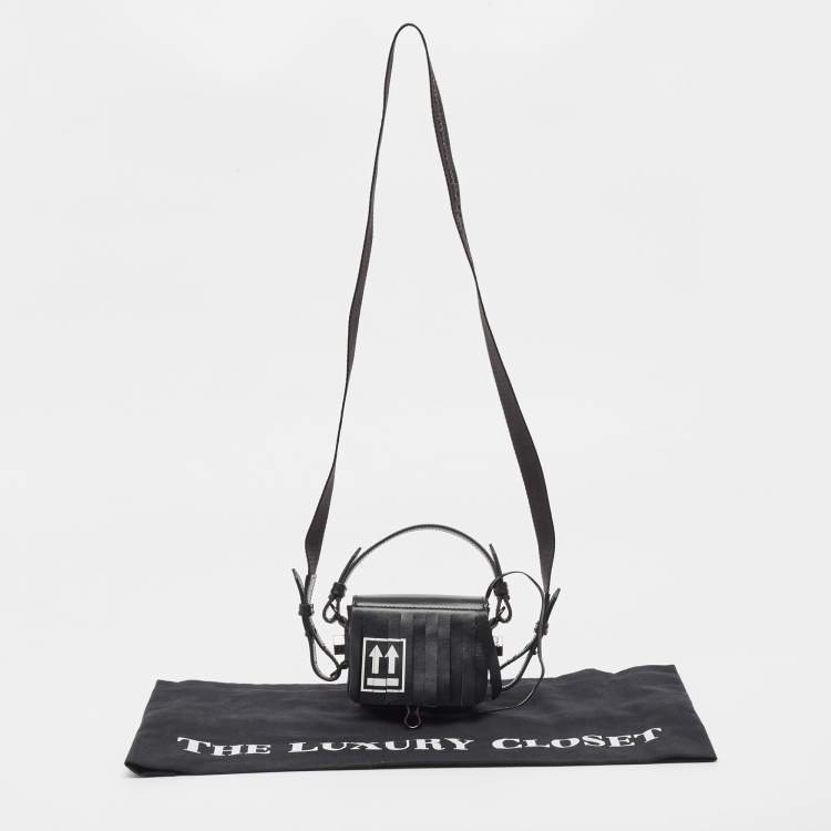 Pre Owned Off-White c/o Virgil Abloh Black Leather Mini Binder Clip Fringe Crossbody Bag