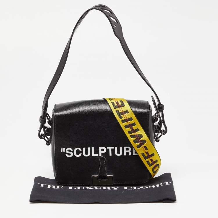 Pre Owned Off-White Black Leather Binder Clip Crossbody Bag