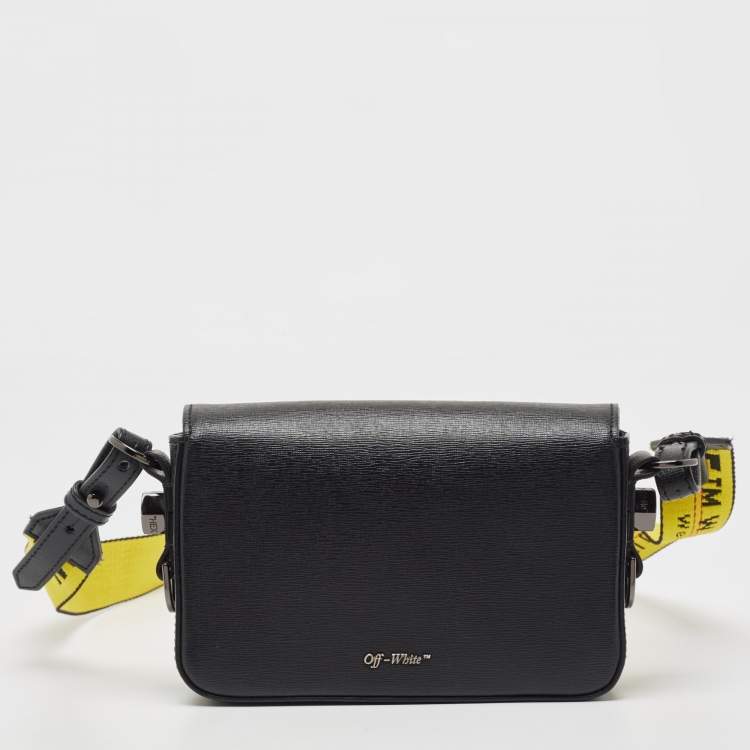Pre Owned Off-White Black/White Diagonal Print Leather Mini Binder Clip Crossbody Bag