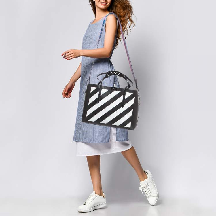 Off-White Black/White Diagonal Print Leather Binder Tote Off-White