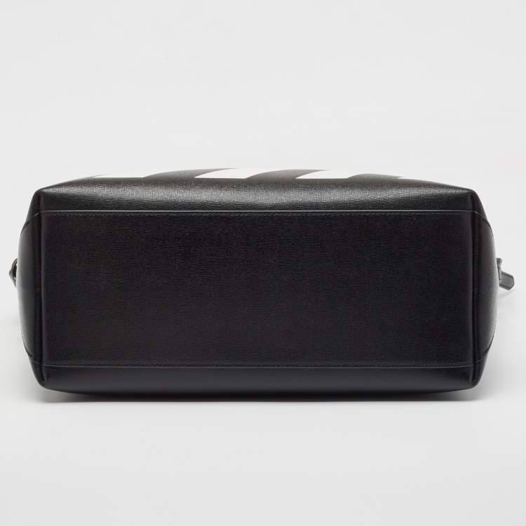 Pre Owned Off-White Black/White Diagonal Print Leather Binder Tote