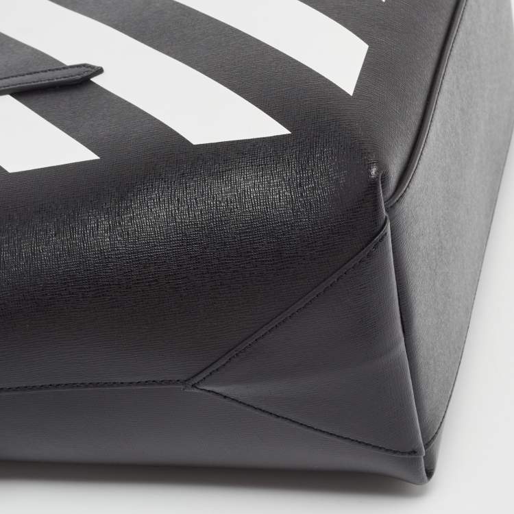 Pre Owned Off-White Black/White Diagonal Print Leather Binder Tote