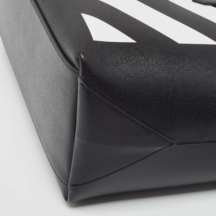 Pre Owned Off-White Black/White Diagonal Print Leather Binder Tote