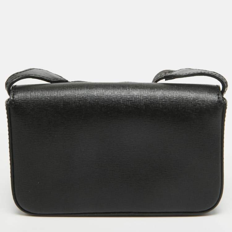Pre Owned Off-White Black Leather Mini Flap Crossbody Bag