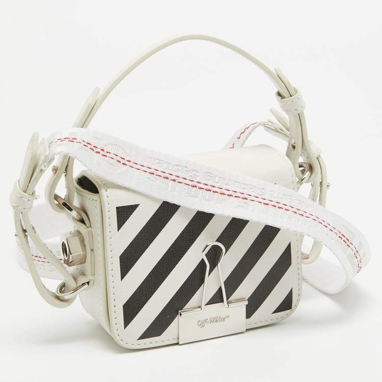 Pre Owned Off-White White/Black Leather Baby Binder Clip Crossbody Bag