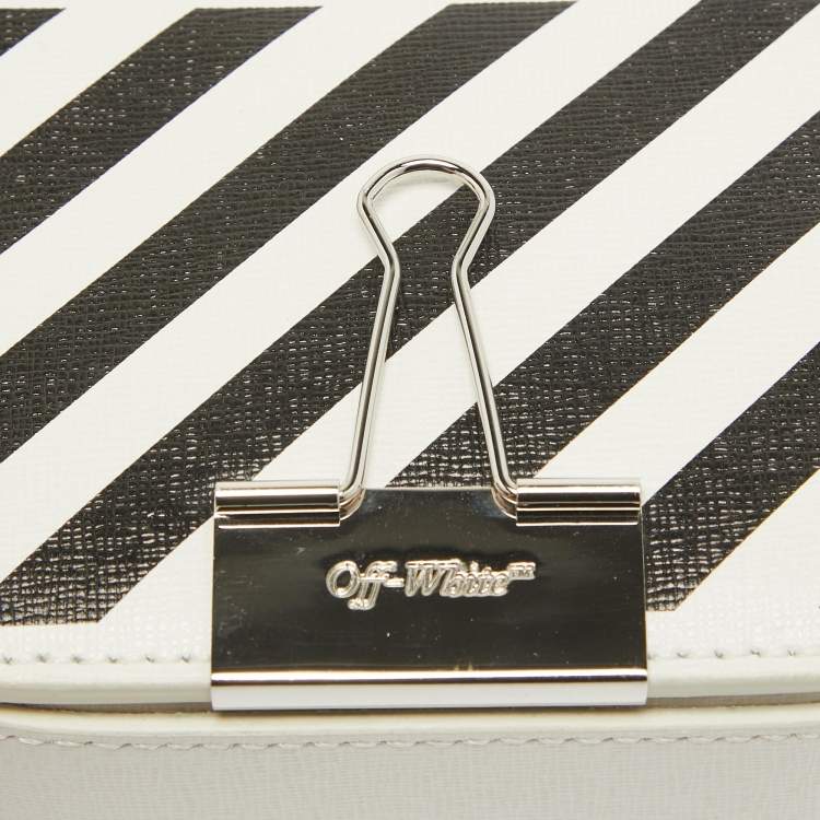 Pre Owned Off-White White/Black Leather Baby Binder Clip Crossbody Bag