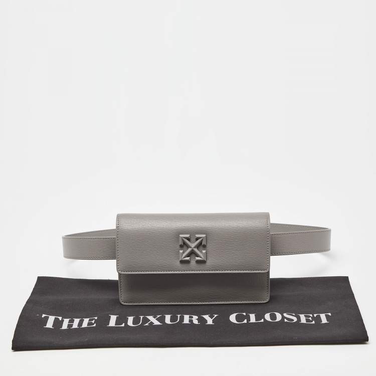 Pre Owned Off-White Grey Leather Jitney Belt Bag