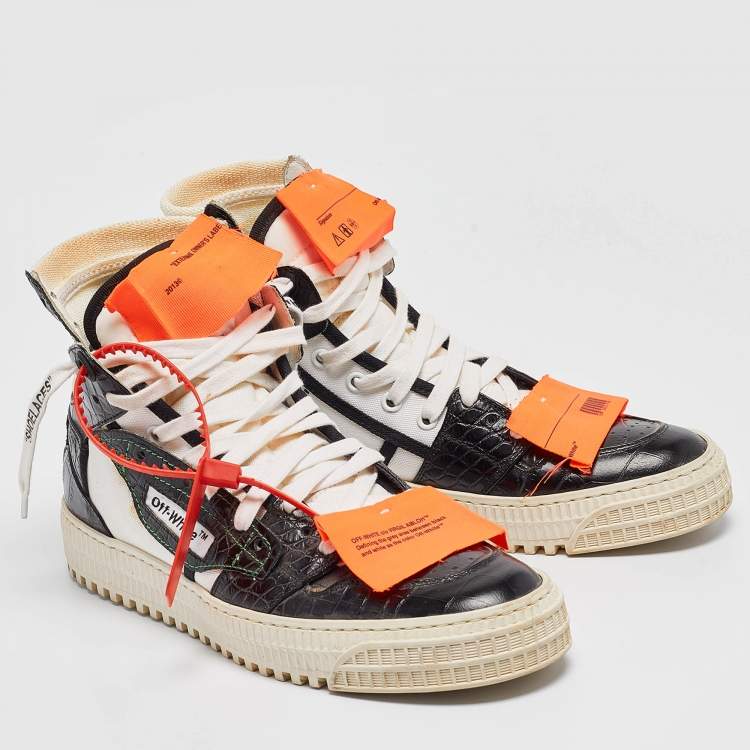 Pre Owned Off-White Black/White Croc Embossed and Canvas Off Court 3.0 High Top Sneakers Size 38