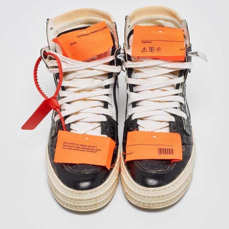 Pre Owned Off-White Black/White Croc Embossed and Canvas Off Court 3.0 High Top Sneakers Size 38