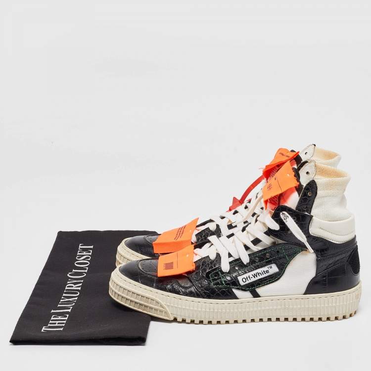 Pre Owned Off-White Black/White Croc Embossed and Canvas Off Court 3.0 High Top Sneakers Size 38