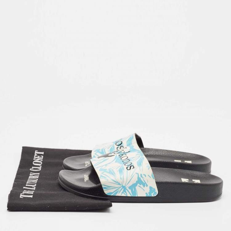 Pre Owned Off-White Two Town Leather Flat Slides Size 39 