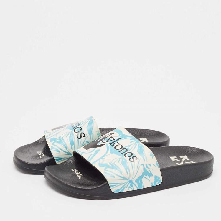 Pre Owned Off-White Two Town Leather Flat Slides Size 39 