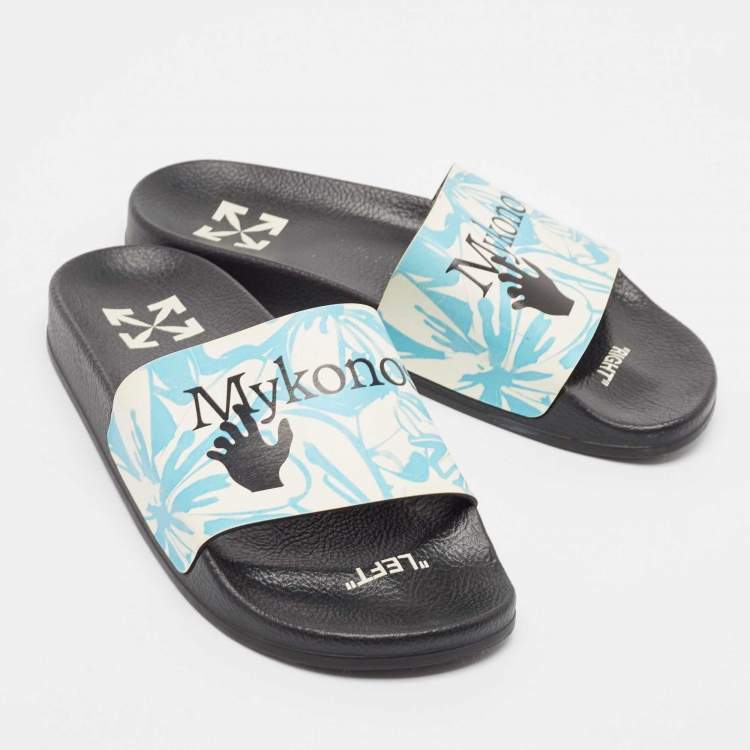 Pre Owned Off-White Two Town Leather Flat Slides Size 39 