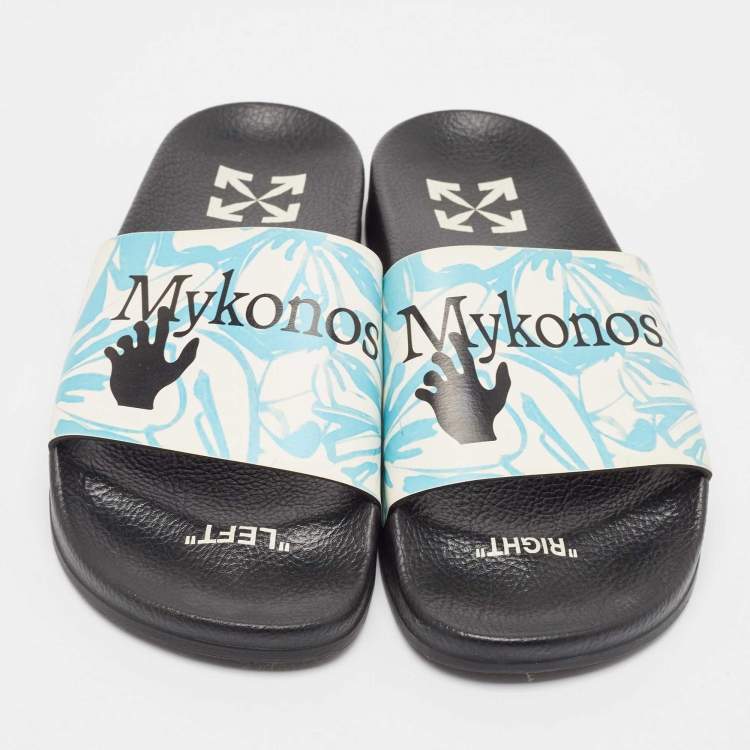 Pre Owned Off-White Two Town Leather Flat Slides Size 39 