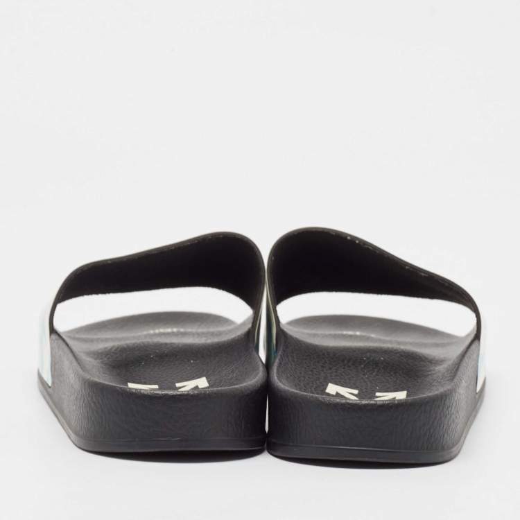Pre Owned Off-White Two Town Leather Flat Slides Size 39 