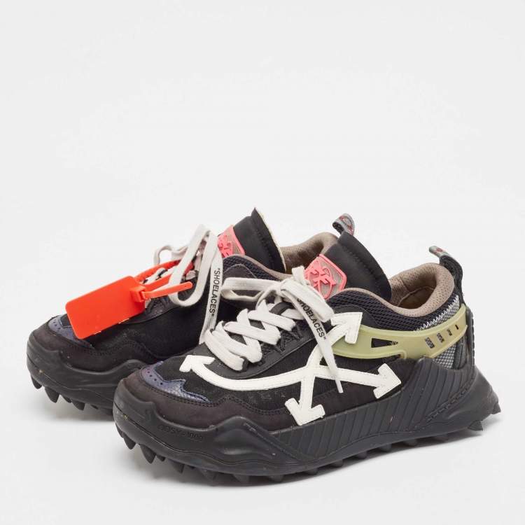 Pre Owned Off-White Black Leather and Mesh Odsy 1000 Lace Up Sneakers Size 39