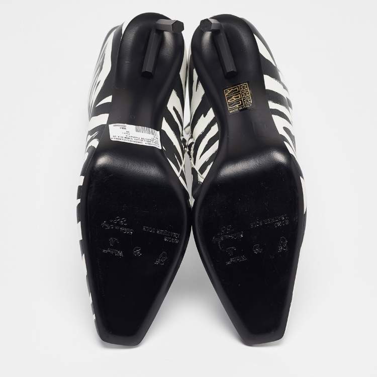 Pre Owned Off-White Black/White Zebra Print Leather Allen Booties Size 38