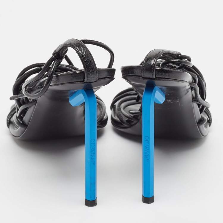 Pre Owned Off-White Black Leather Ankle Strap Sandals Size 37