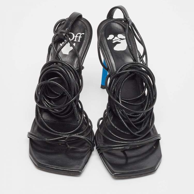 Pre Owned Off-White Black Leather Ankle Strap Sandals Size 37