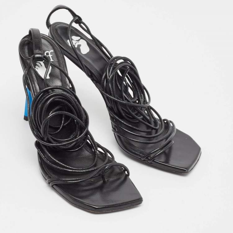 Pre Owned Off-White Black Leather Ankle Strap Sandals Size 37