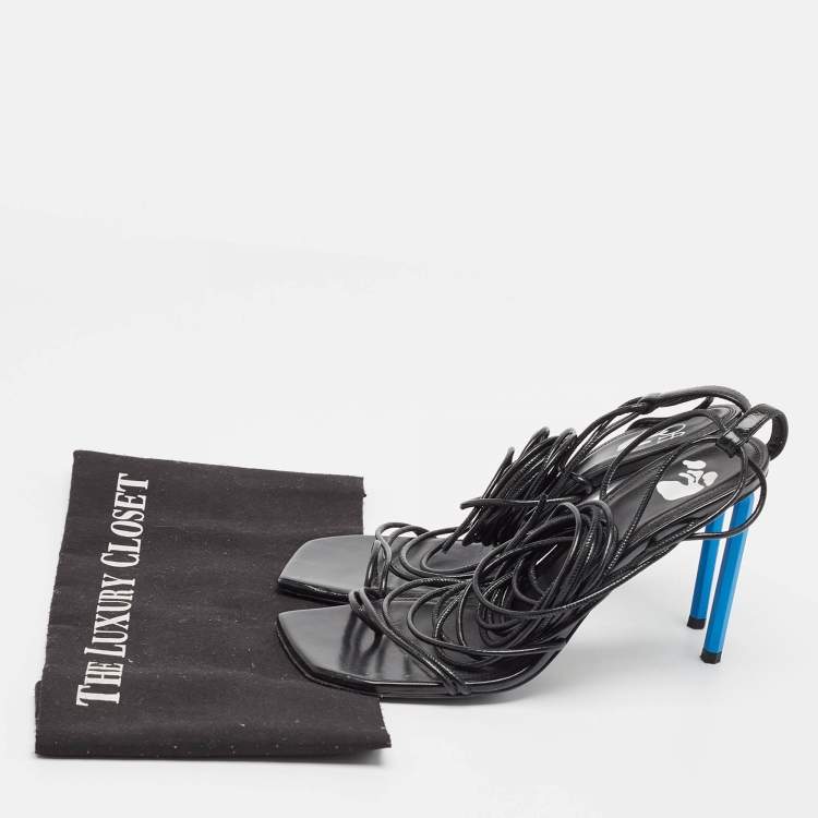 Pre Owned Off-White Black Leather Ankle Strap Sandals Size 37