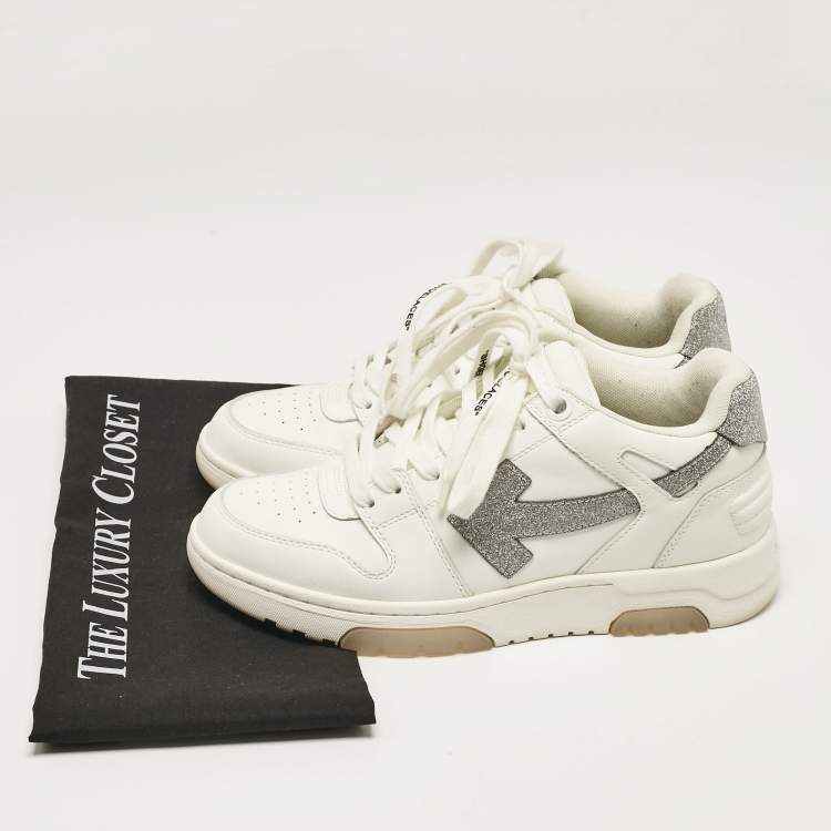 Pre Owned Off-White White Glitter Leather Out Of Office Lace Up Sneakers Size 39
