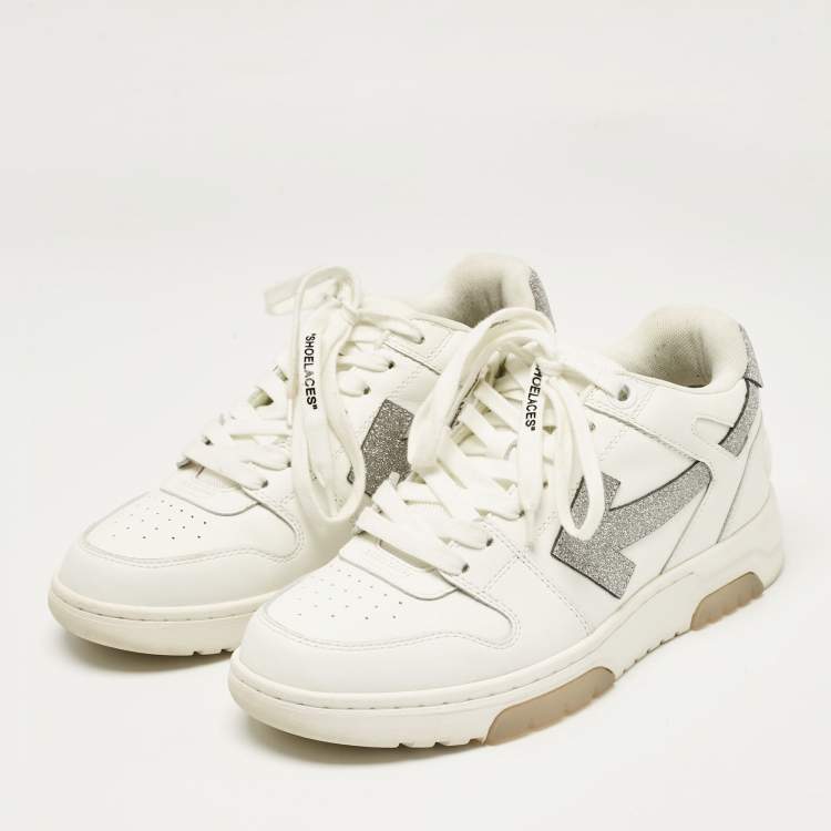 Pre Owned Off-White White Glitter Leather Out Of Office Lace Up Sneakers Size 39