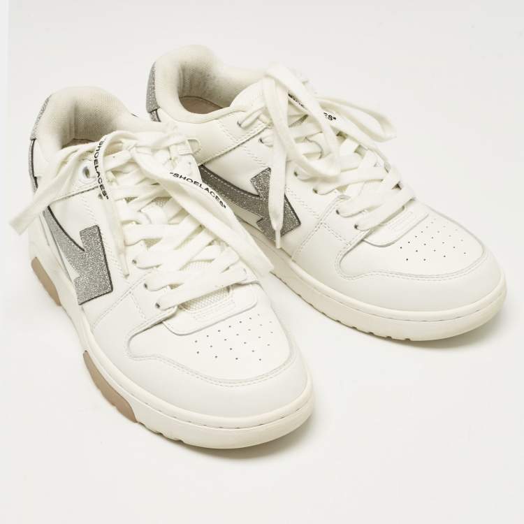 Pre Owned Off-White White Glitter Leather Out Of Office Lace Up Sneakers Size 39