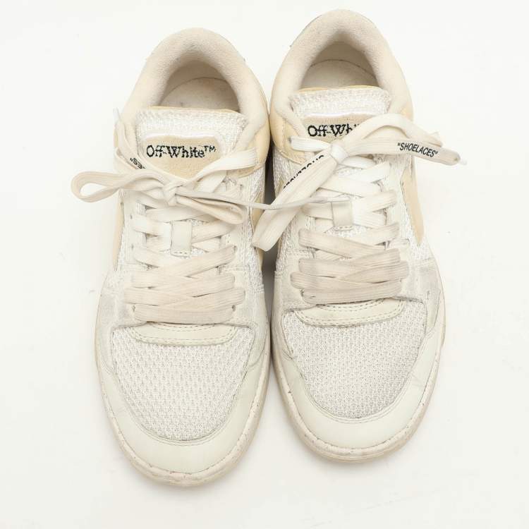 Pre Owned Off-White Cream Leather and Mesh Out Of Office Low Top Sneakers Size 38