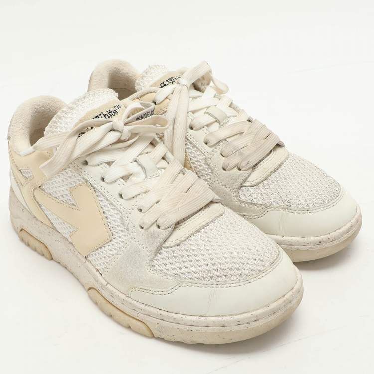 Pre Owned Off-White Cream Leather and Mesh Out Of Office Low Top Sneakers Size 38