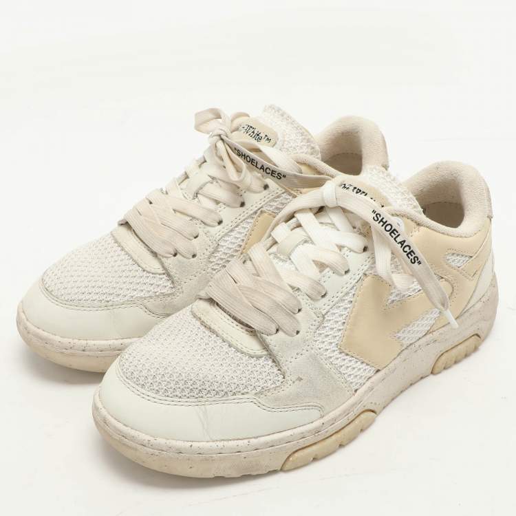 Pre Owned Off-White Cream Leather and Mesh Out Of Office Low Top Sneakers Size 38