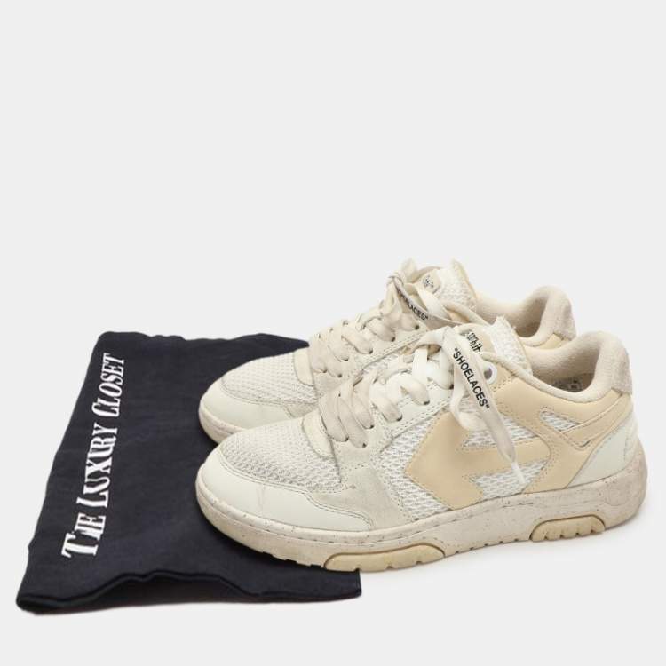 Pre Owned Off-White Cream Leather and Mesh Out Of Office Low Top Sneakers Size 38