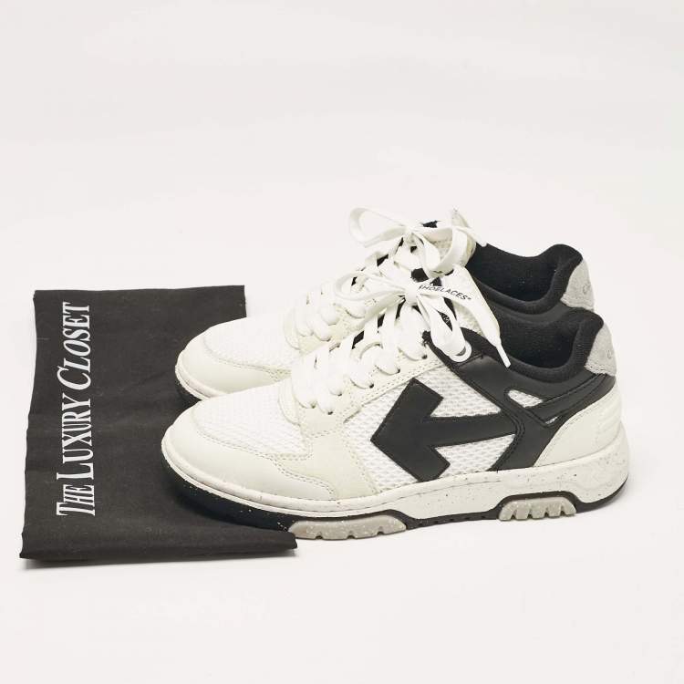Pre Owned Off-White White/Black Leather and Mesh Slim Out Of Office Sneakers Size 37