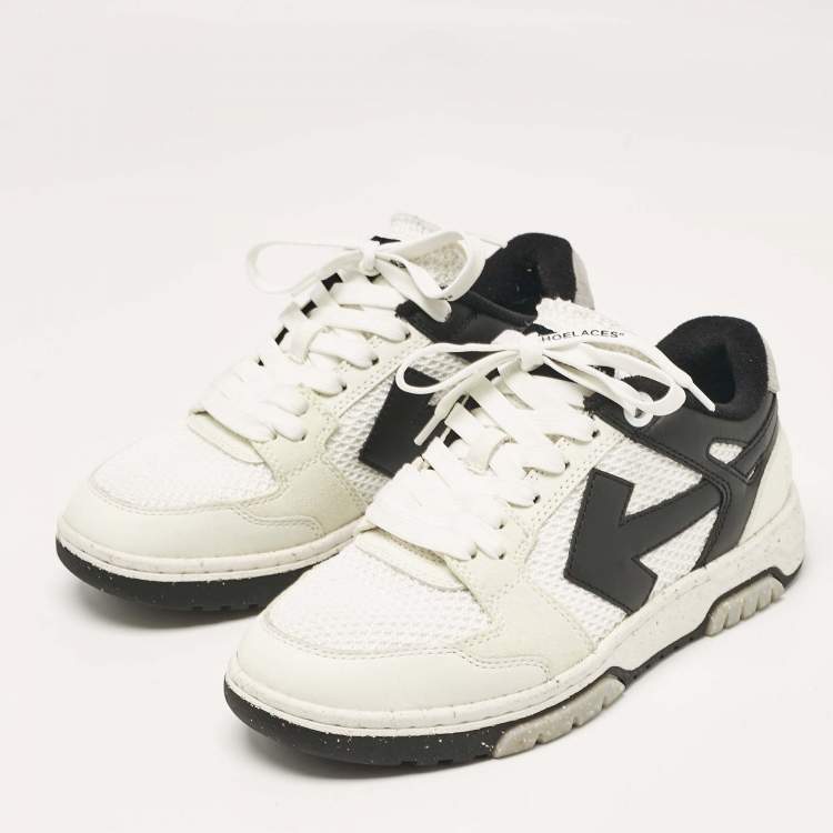 Pre Owned Off-White White/Black Leather and Mesh Slim Out Of Office Sneakers Size 37