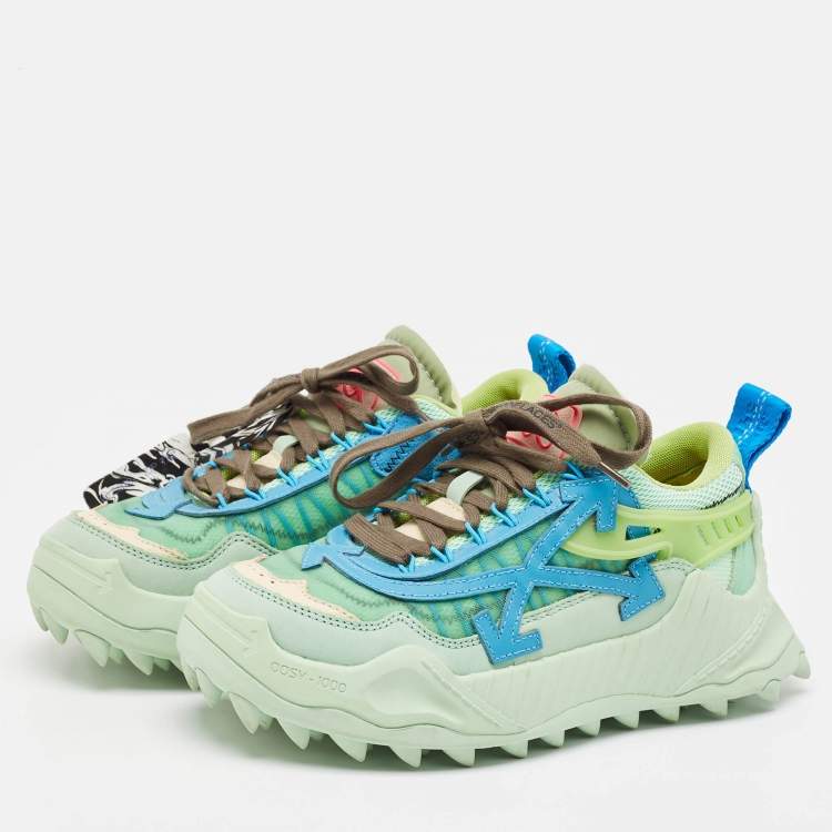 Pre Owned Off-White Multicolor Leather and Mesh Odsy 1000 Lace Up Sneakers Size 38