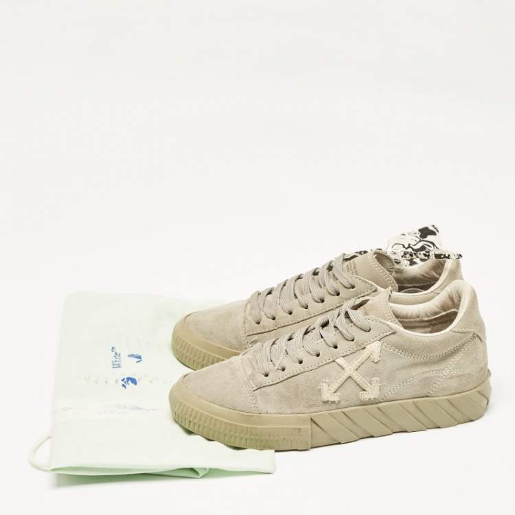 Pre Owned Off-White Green Canvas and Suede Vulcanised Low Top Sneakers Size 38