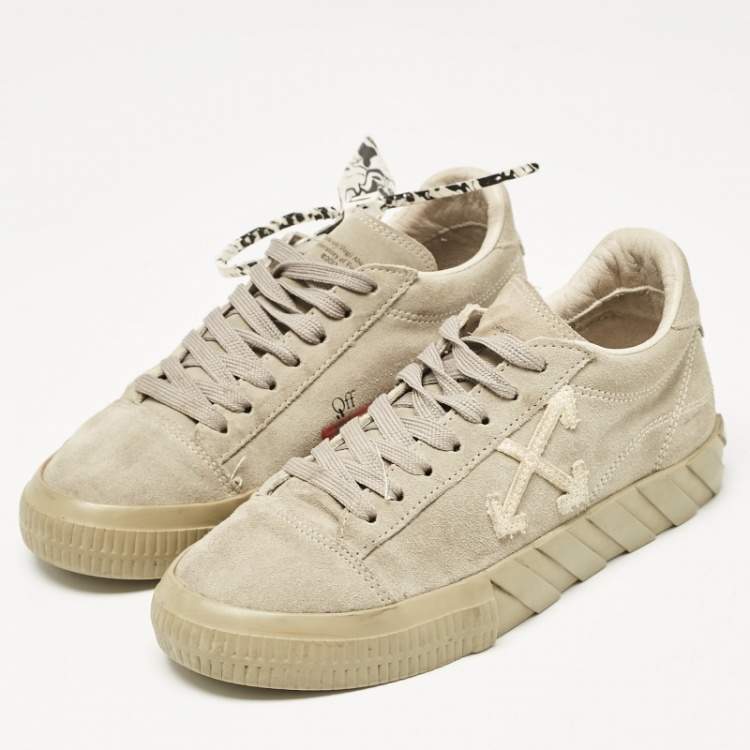 Pre Owned Off-White Green Canvas and Suede Vulcanised Low Top Sneakers Size 38