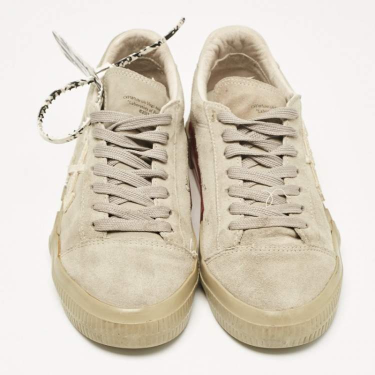 Pre Owned Off-White Green Canvas and Suede Vulcanised Low Top Sneakers Size 38