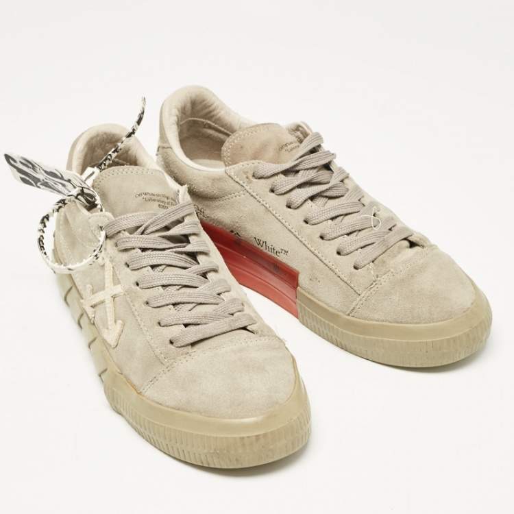 Pre Owned Off-White Green Canvas and Suede Vulcanised Low Top Sneakers Size 38