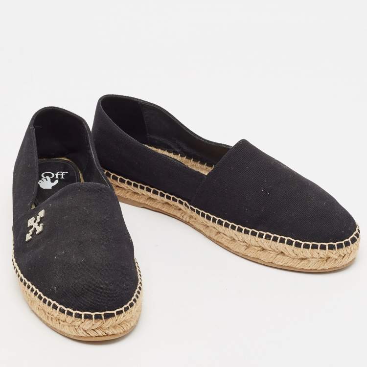 Pre Owned Off-White Black Canvas Espadrille Flats Size 40