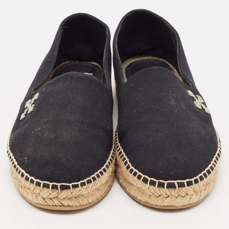 Pre Owned Off-White Black Canvas Espadrille Flats Size 40