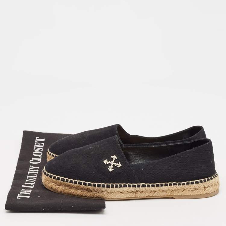 Pre Owned Off-White Black Canvas Espadrille Flats Size 40