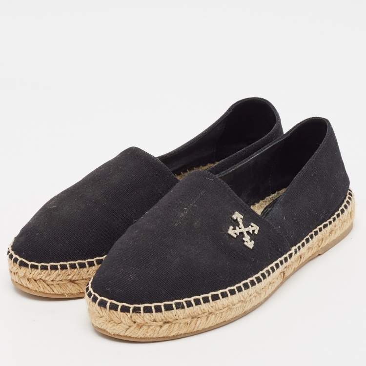 Pre Owned Off-White Black Canvas Espadrille Flats Size 40
